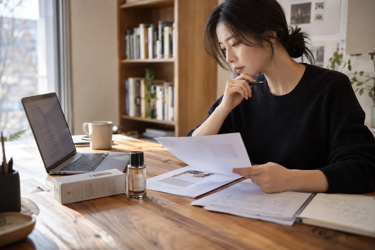 블로그 초안과 제품 자료를 나란히 놓고 사실을 확인하는 편집자